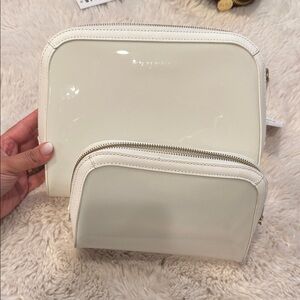 Truffle clarity pouches Patent Leather Cosmetic Pouch Set in Cream